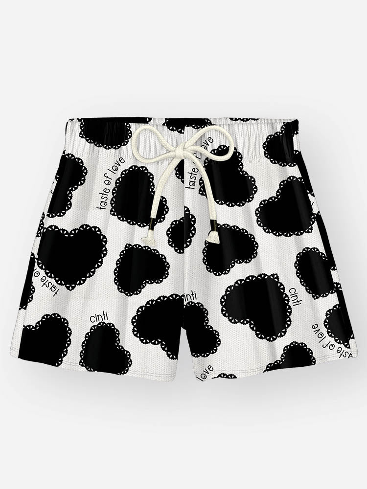 Conjunto Infantil Cinti Verão, Shorts e Sobreposição Corações Pretos e Regata Branca