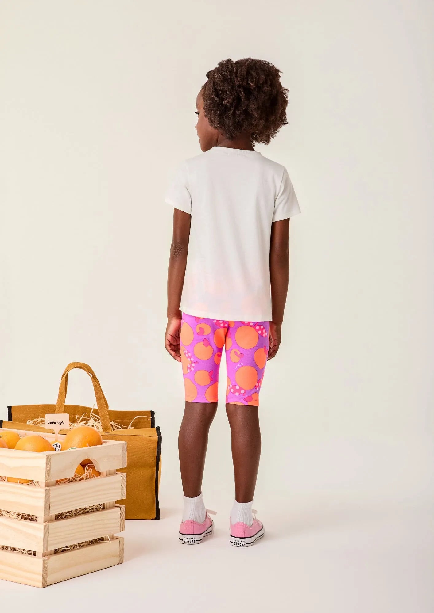 Conjunto Infantil Menina Bimbi com Shorts Ciclista Roxo e Blusa Branca Laranjinha