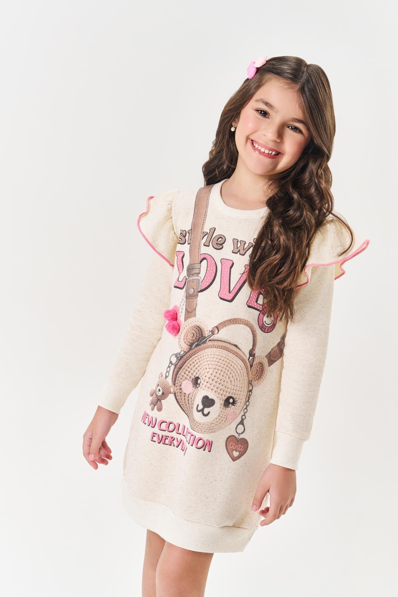 Vestido Infantil Cinti Inverno Off White Ursinho Love