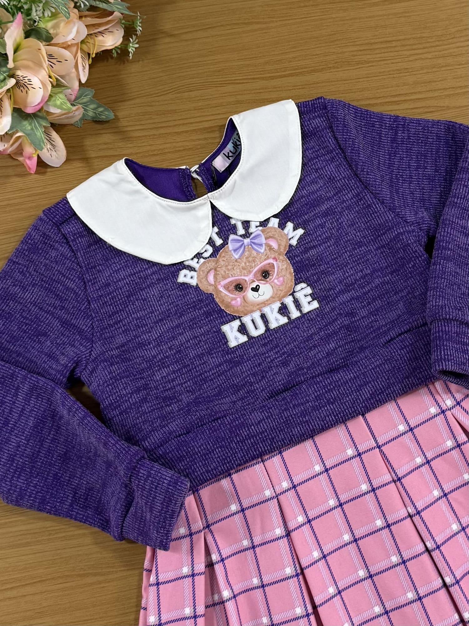 Vestido Infantil Kukiê Inverno Roxo Ursinha