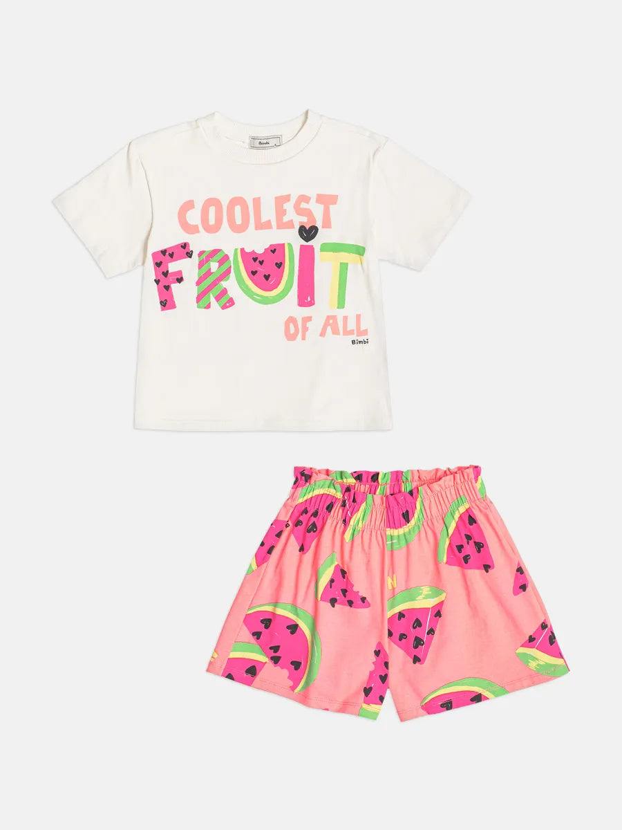 Conjunto Infantil Menina Bimbi Shorts Rosa Melancia e Blusa Fruit