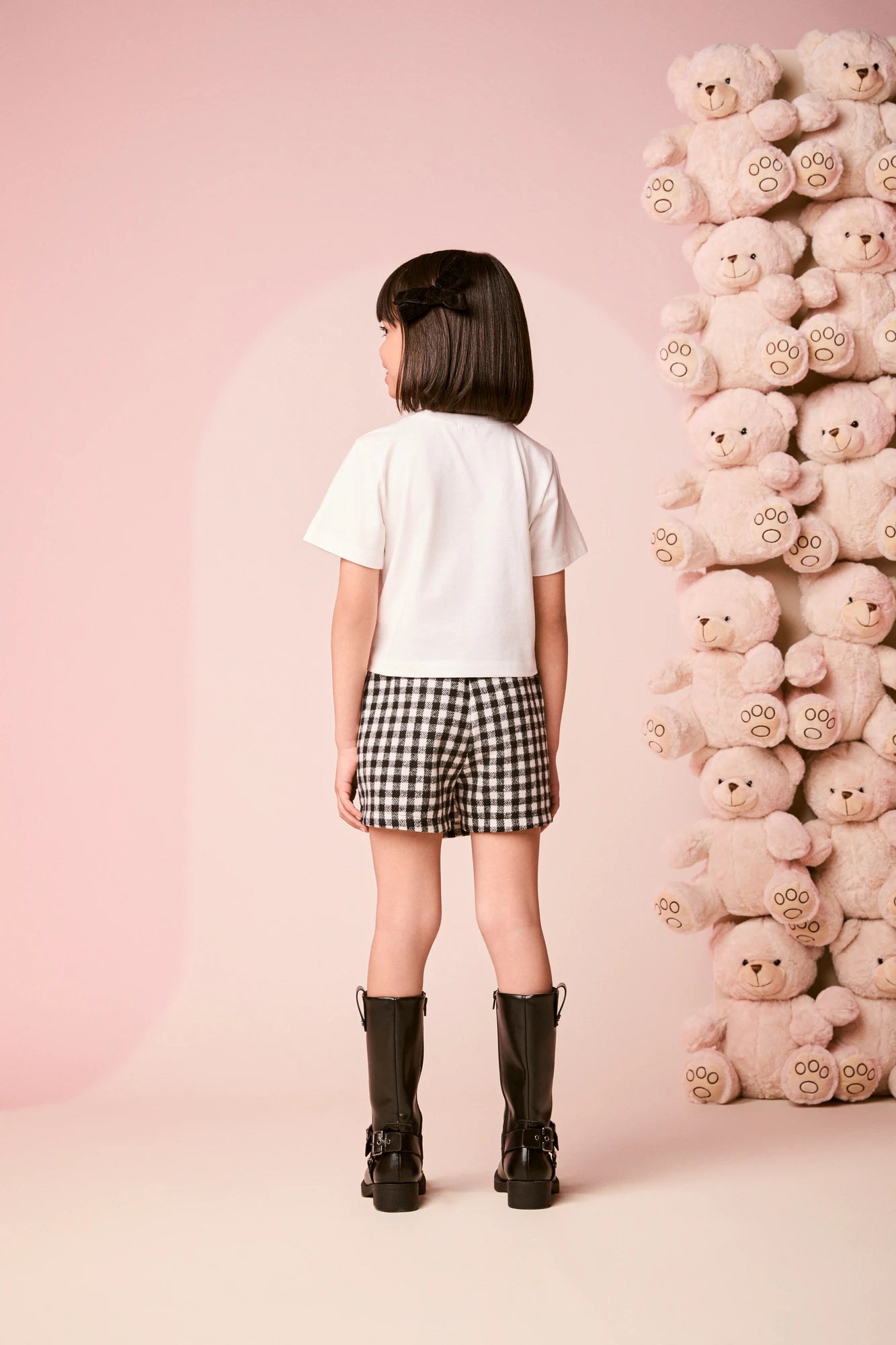 Conjunto Infantil Momi Inverno Shorts Saia Xadrez e Blusa Manga Curta Little Wonders Shine
