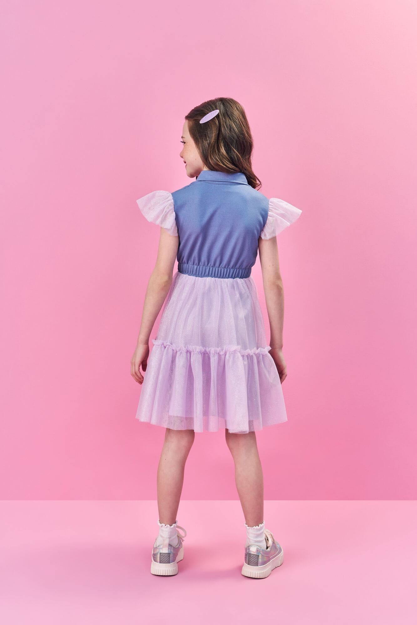 Vestido Infantil Cinti Verão Azul com Detalhes em Tule