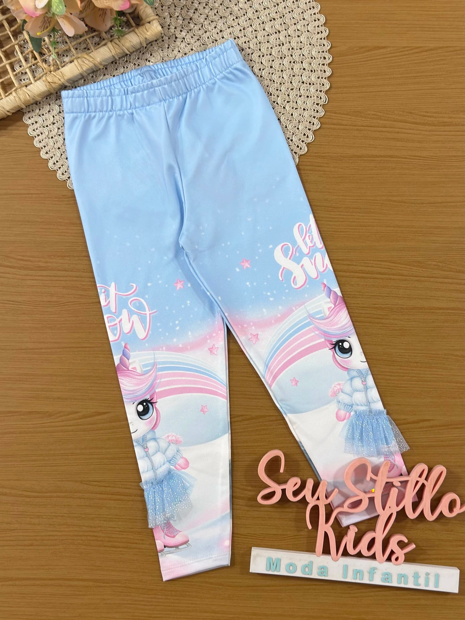 Calça Legging Infantil Cinti Inverno Flanelado Azul Unicórnio Snow