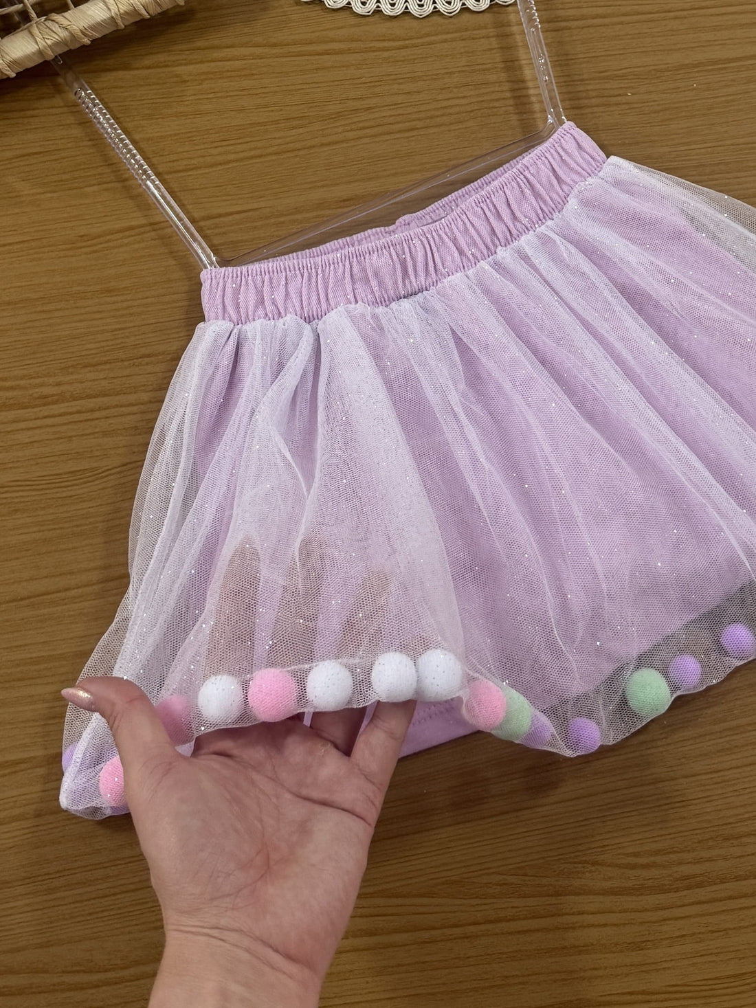 Saia Infantil Cinti Verão Lilás em Tule com Glitter