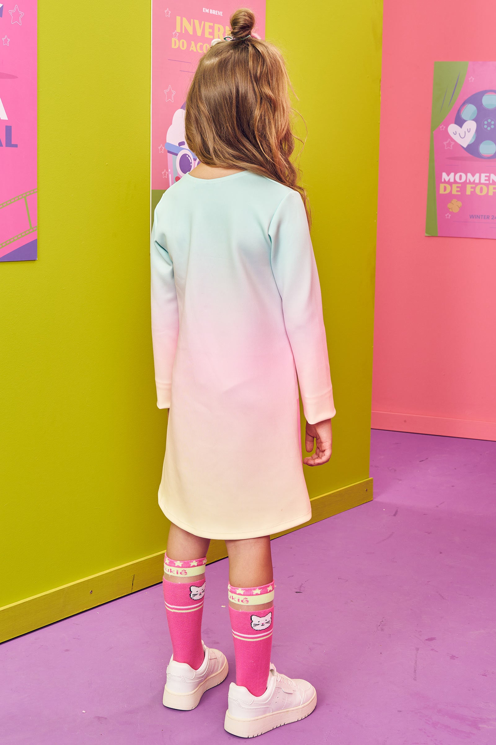 Meia Infantil 3/4 Kukie Rosa Gatinha