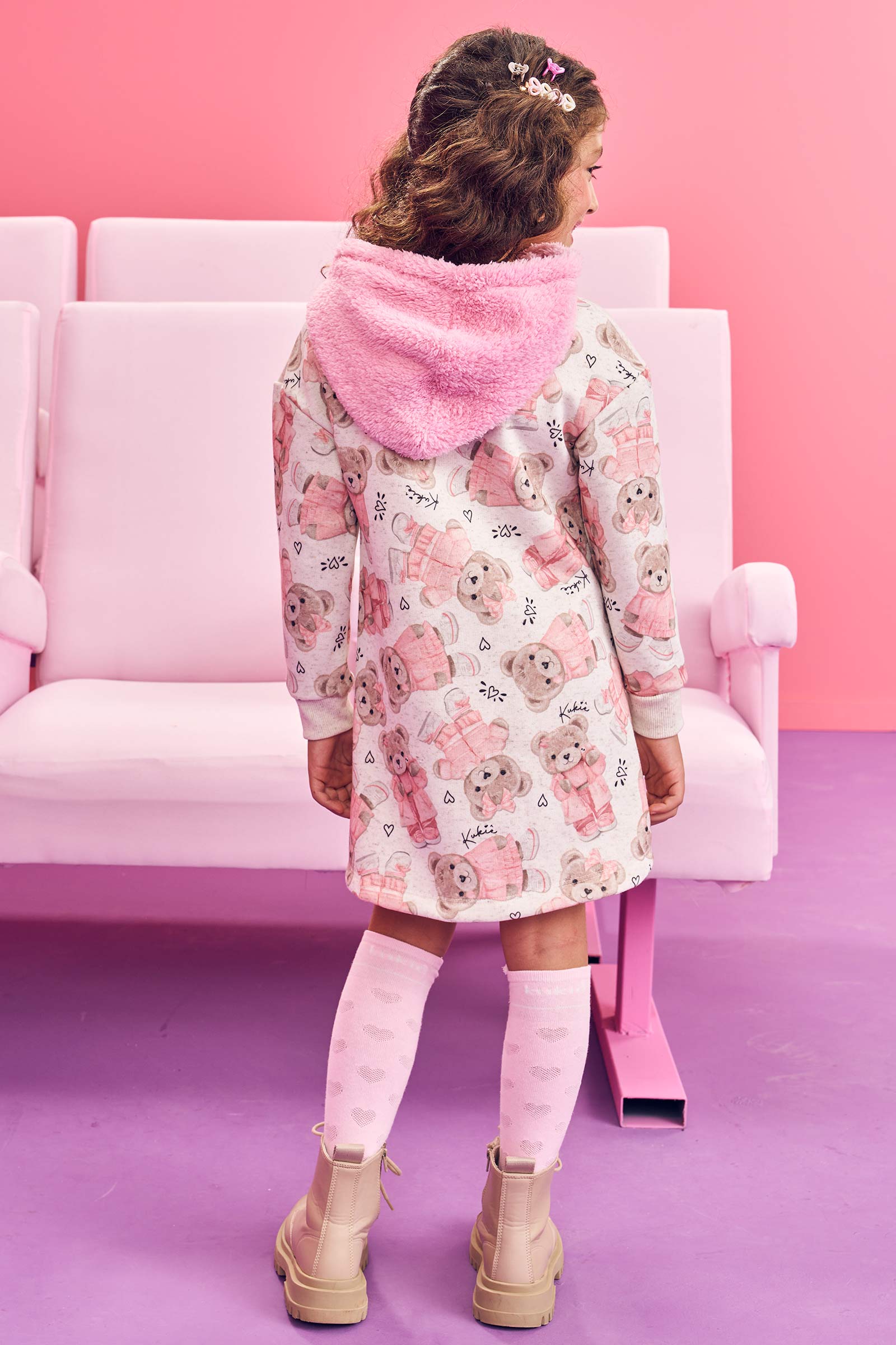 Meia Infantil 3/4 Kukie Rosa Gatinho