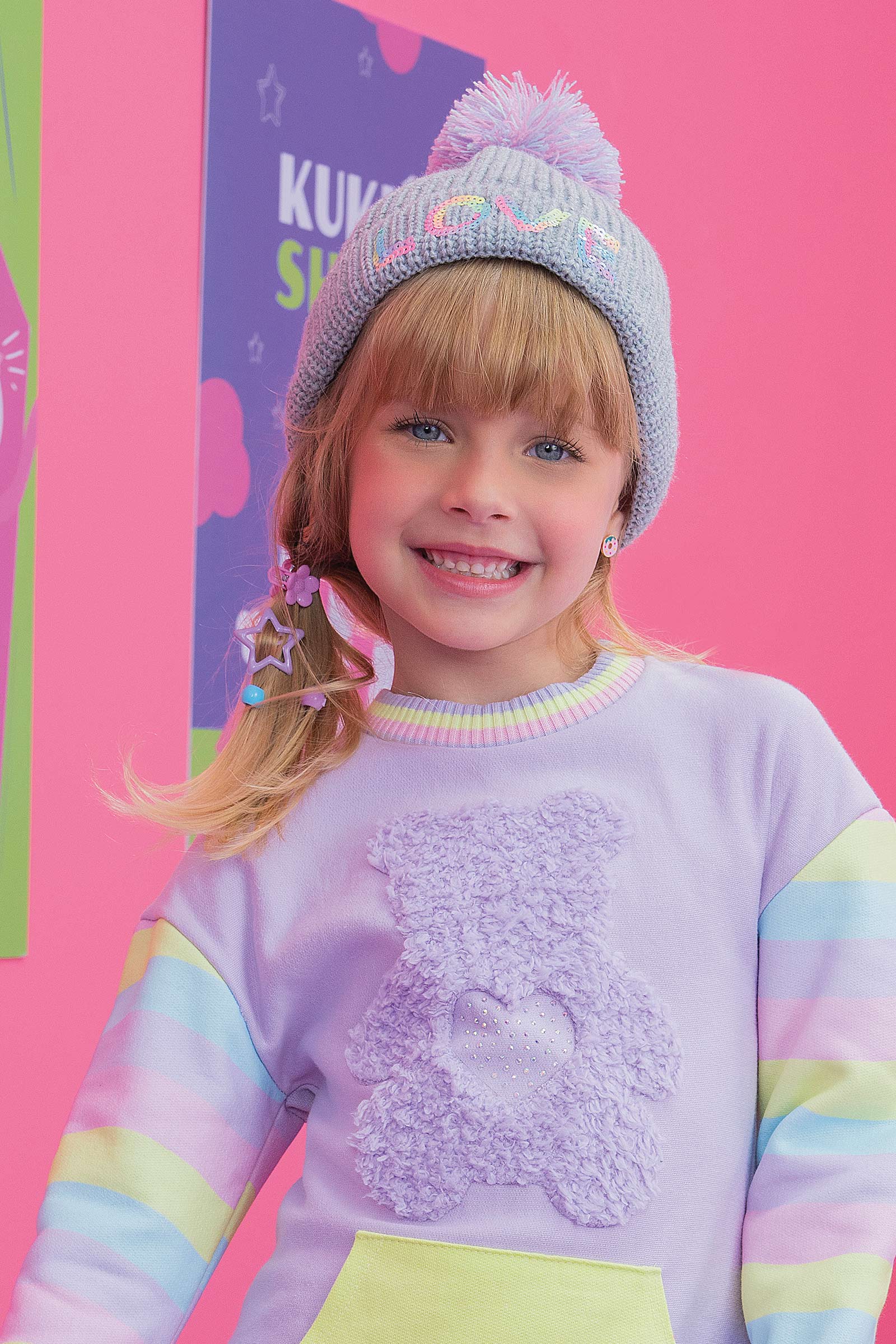 Gorro Infantil Kukie Cinza Love Tricot