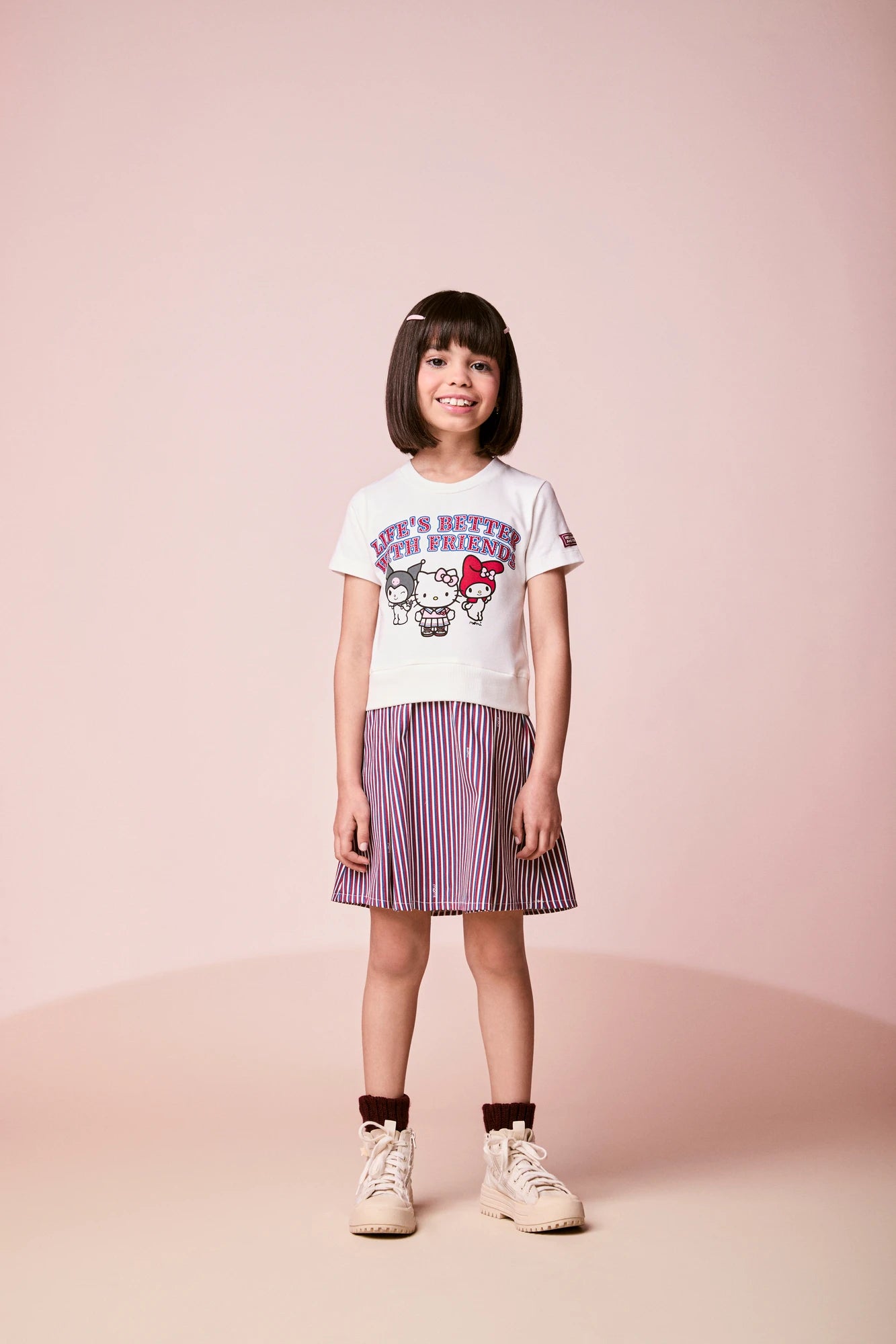 Vestido Infantil Momi Inverno Listrado Hello Kitty Friends