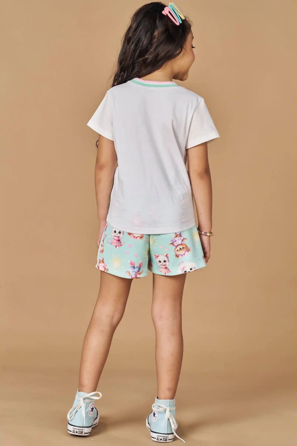 Conjunto Infantil Kukie Verão Shorts Saia Verde e Blusa Ursinha