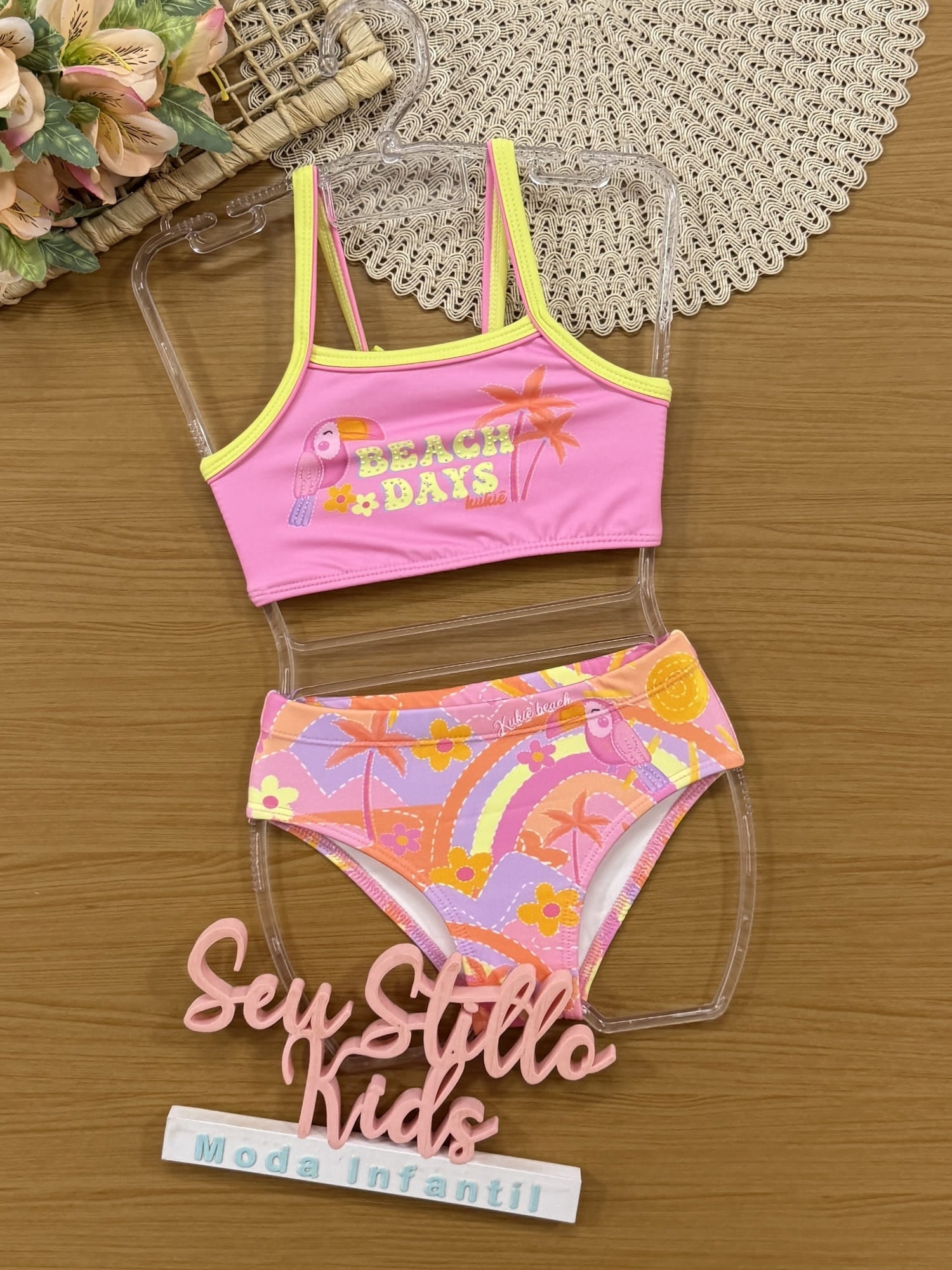 Biquíni Infantil Kukiê Verão Rosa Beach Days
