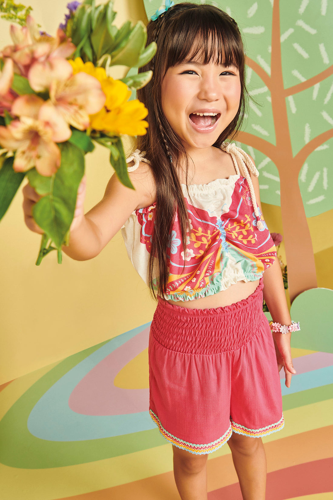 Conjunto Infantil Kukie Verão Com Shorts e Cropped Borboleta