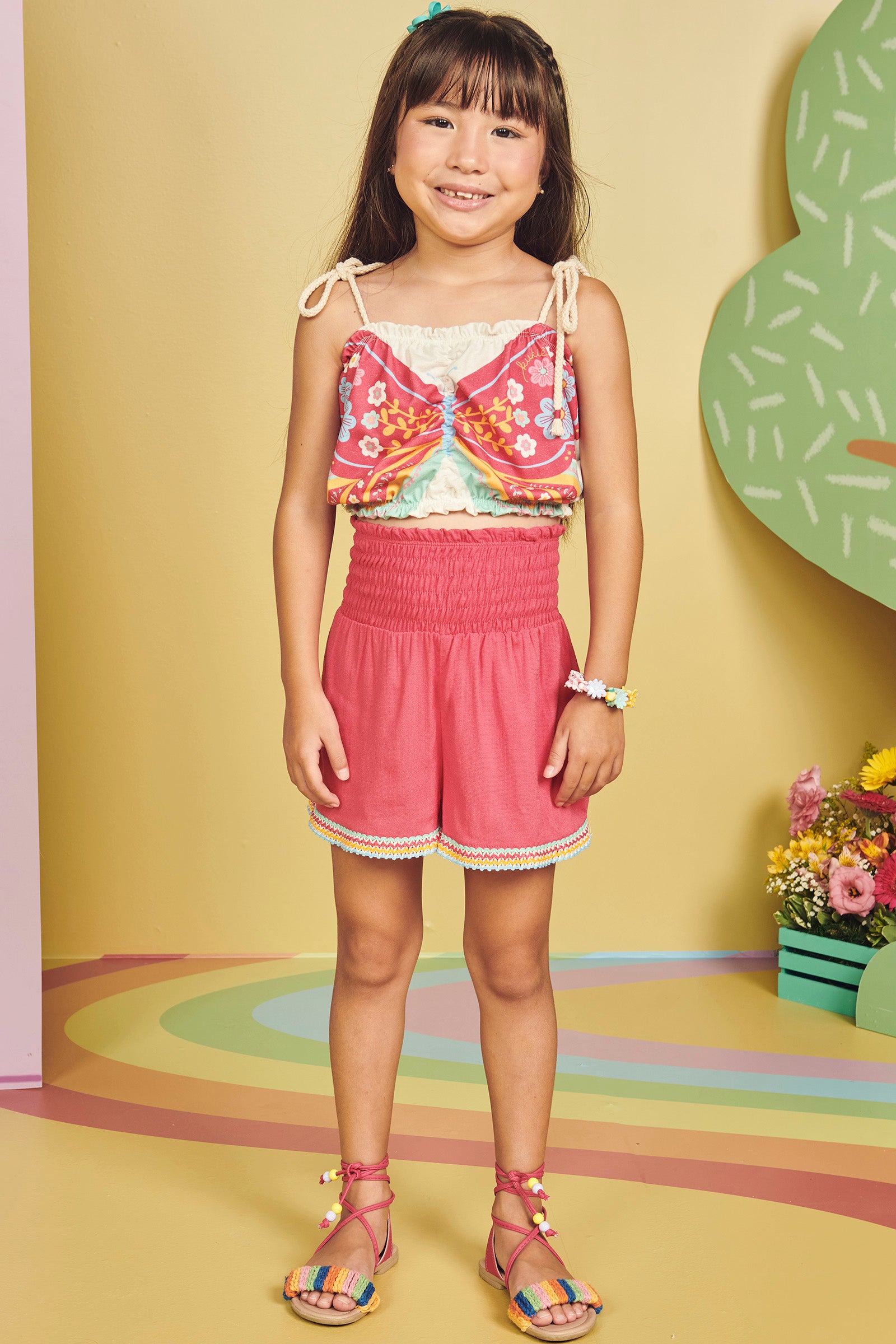 Conjunto Infantil Kukie Verão Com Shorts e Cropped Borboleta