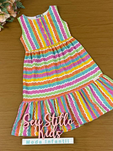 Vestido Infantil Kukie Verão Listras Coloridas