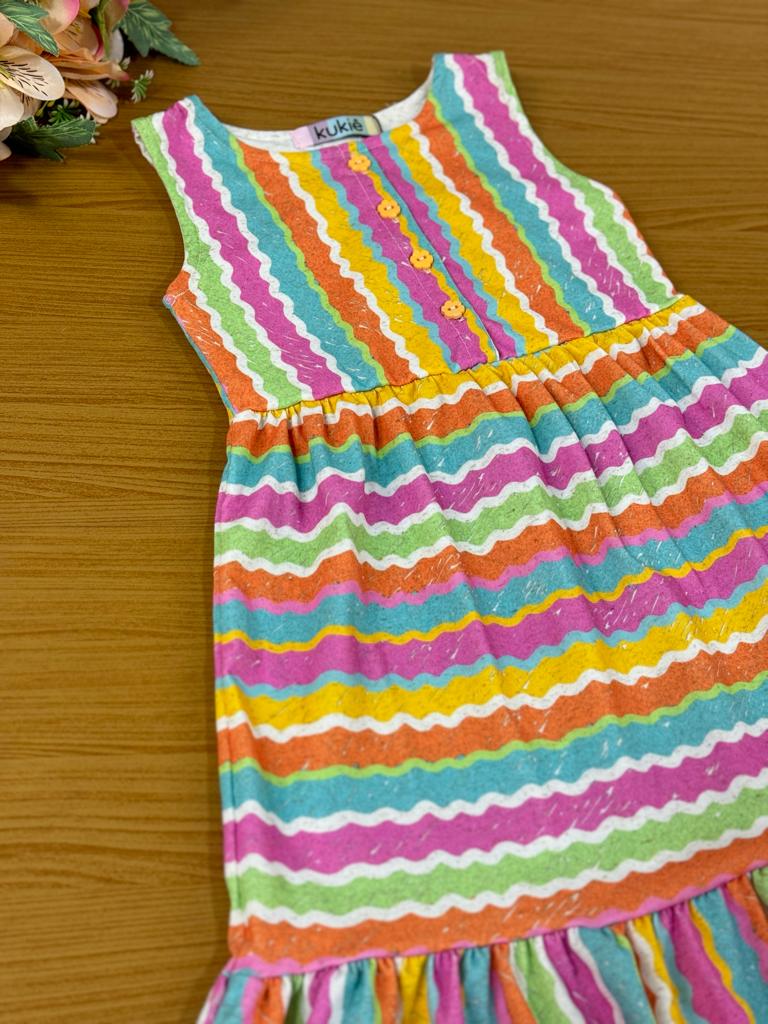 Vestido Infantil Kukie Verão Listras Coloridas