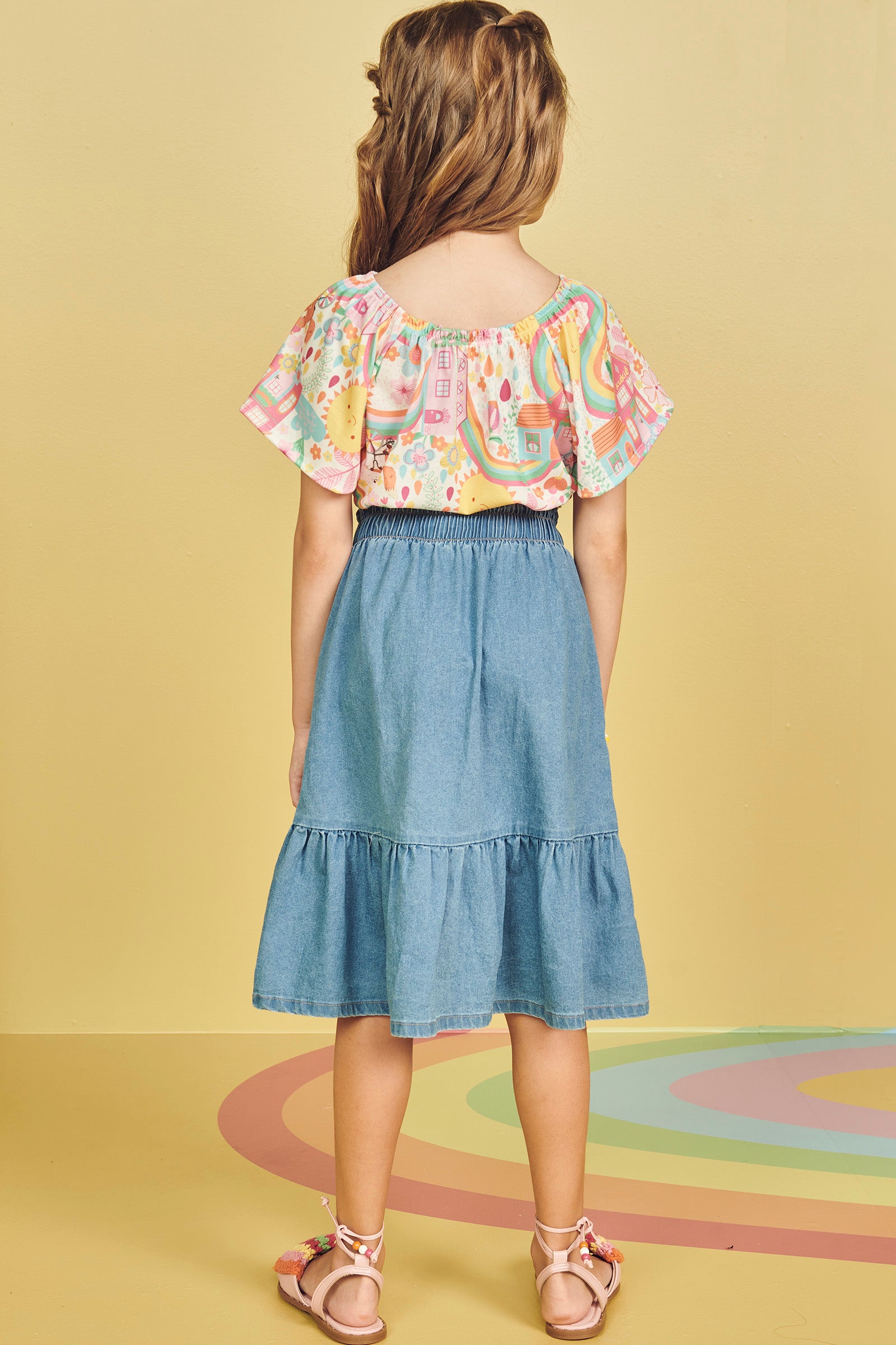 Conjunto Infantil Kukie Alecrim Verão Com Saia Midi e Blusa Cidade Feliz
