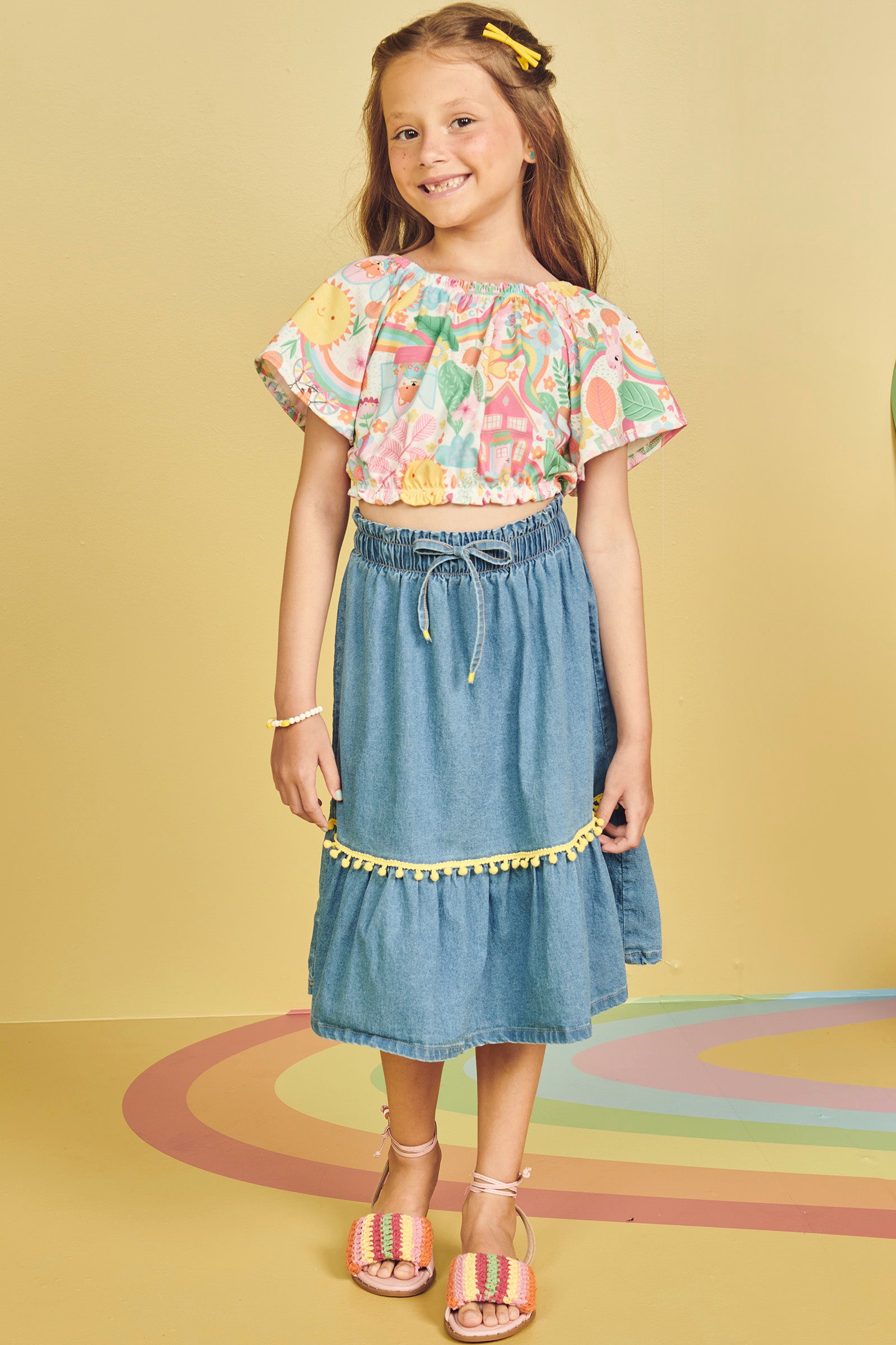 Conjunto Infantil Kukie Alecrim Verão Com Saia Midi e Blusa Cidade Feliz