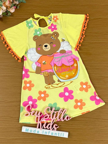 Vestido Infantil Kukie Verão Ursinha Mel