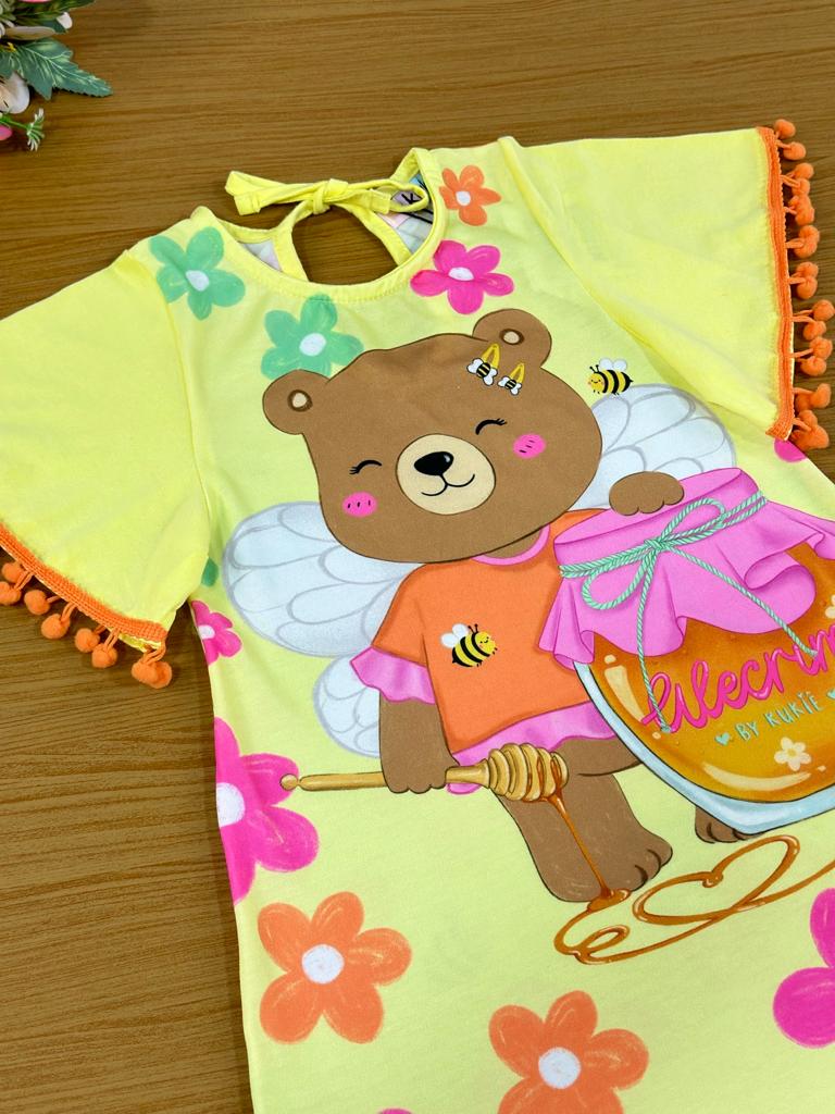 Vestido Infantil Kukie Verão Ursinha Mel