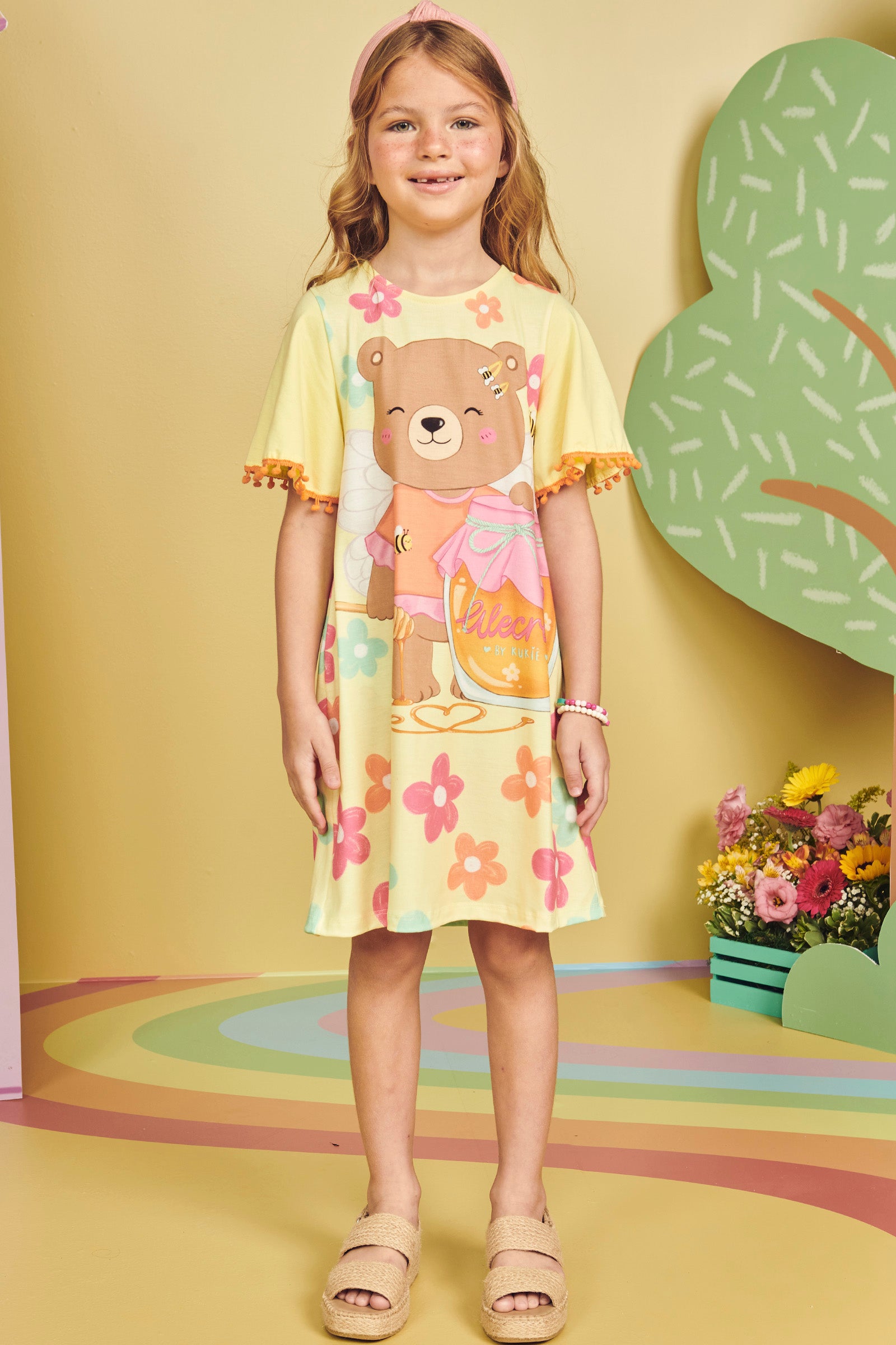 Vestido Infantil Kukie Verão Ursinha Mel