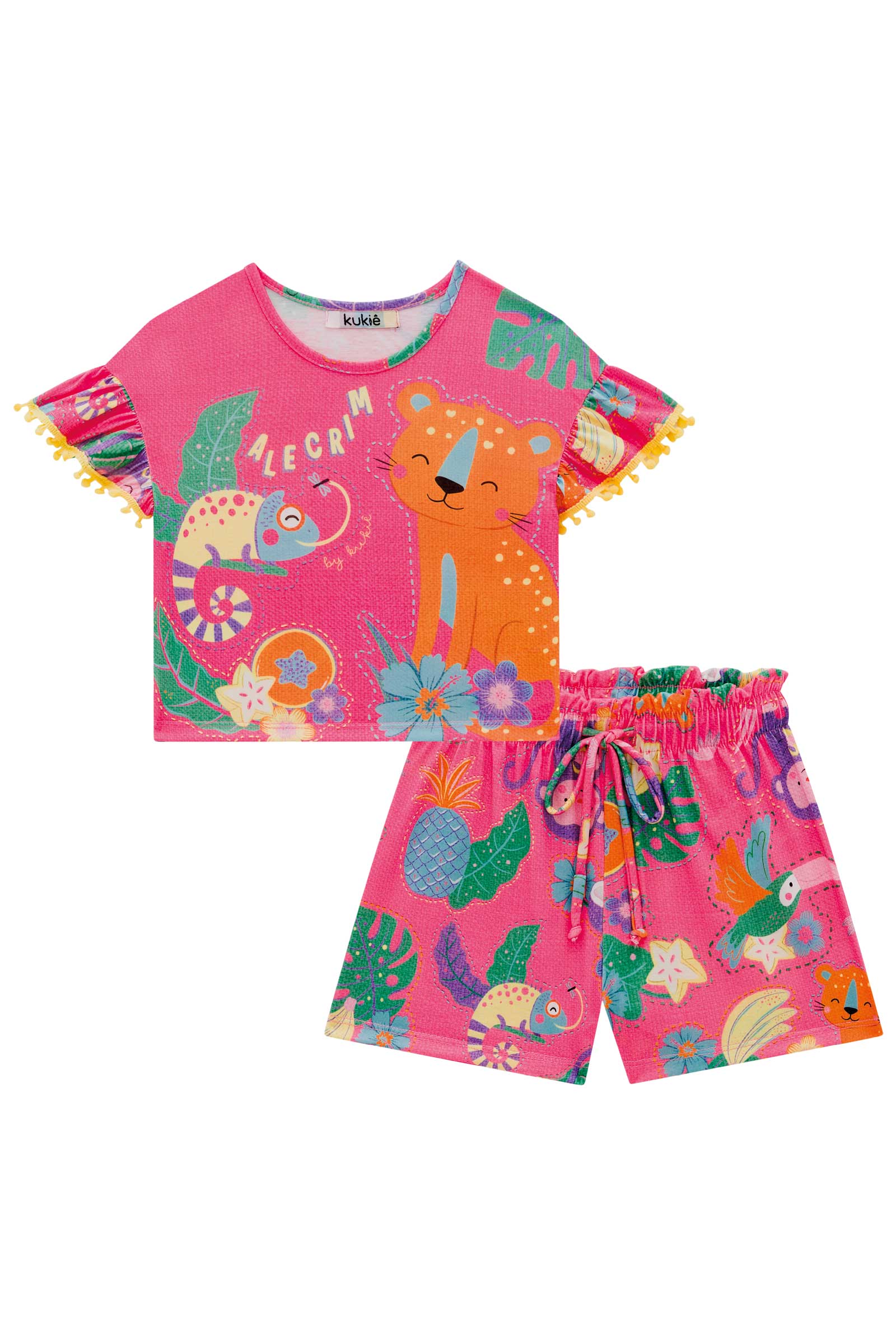 Conjunto Infantil Kukie Alecrim Verão Com Shorts e Blusa Rosa Bichinhos
