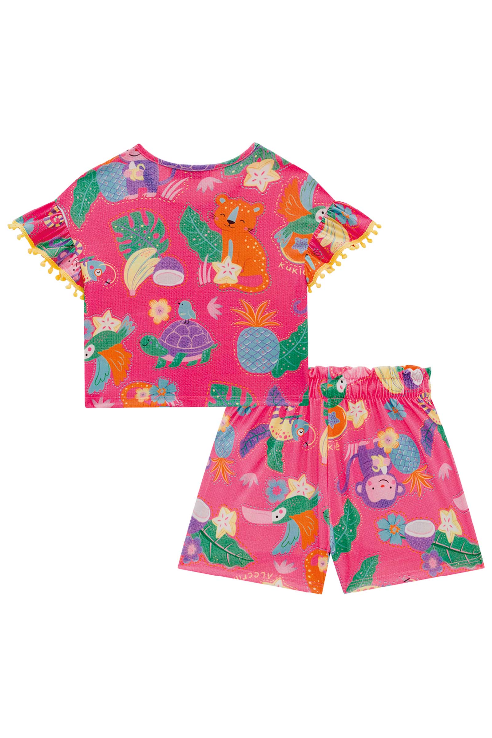 Conjunto Infantil Kukie Alecrim Verão Com Shorts e Blusa Rosa Bichinhos