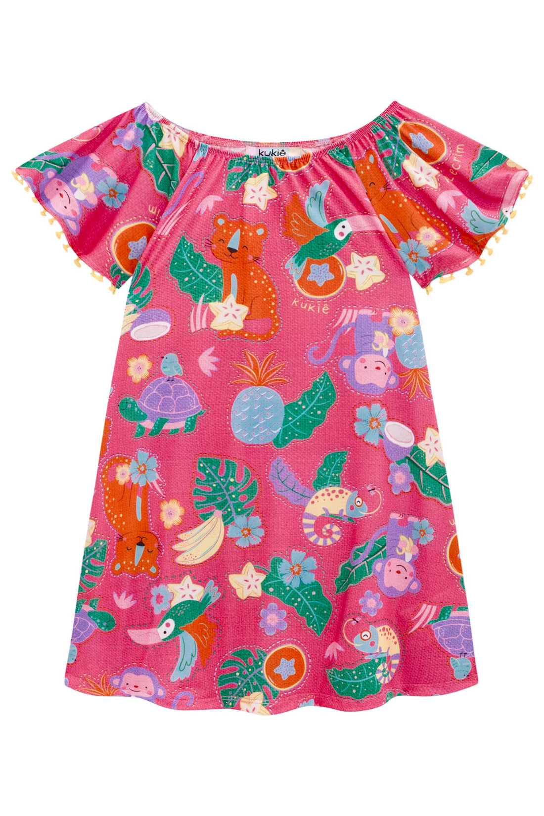 Vestido Infantil Kukie Verão Rosa Animais da Floresta