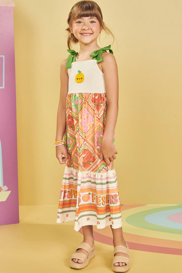 Vestido Infantil Kukie Alecrim Verão Midi Laranjinha