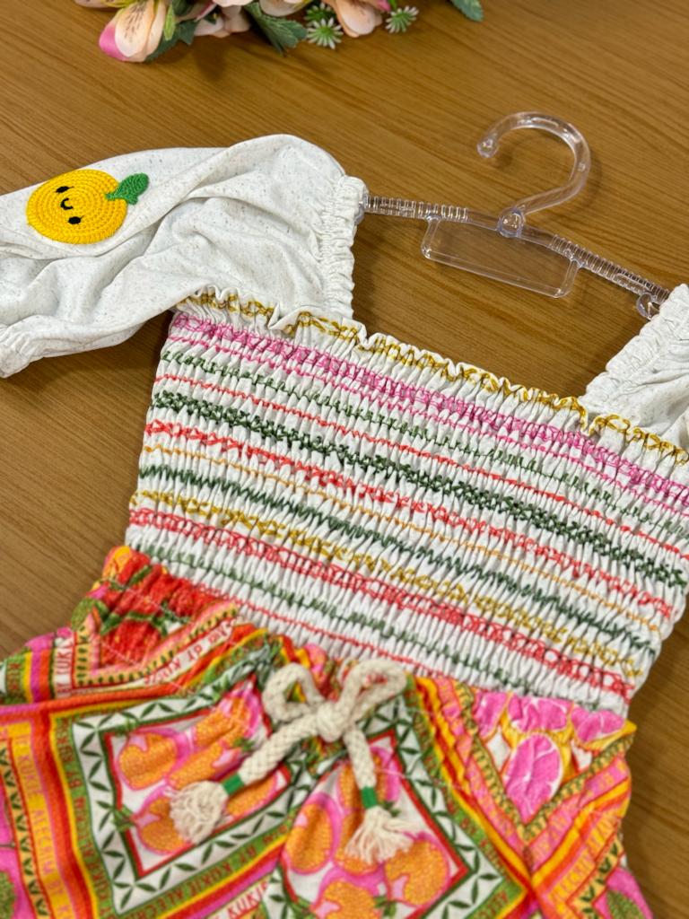 Conjunto Infantil Kukie Verão Com Shorts e Blusa Laranjinha