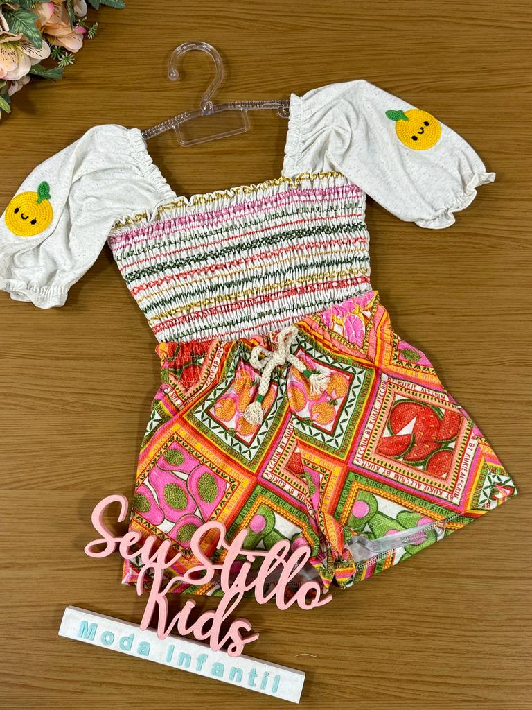 Conjunto Infantil Kukie Verão Com Shorts e Blusa Laranjinha