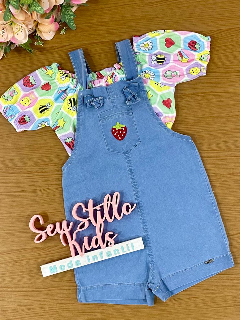 Jardineira Infantil Kukie Verão Com Top Diversão
