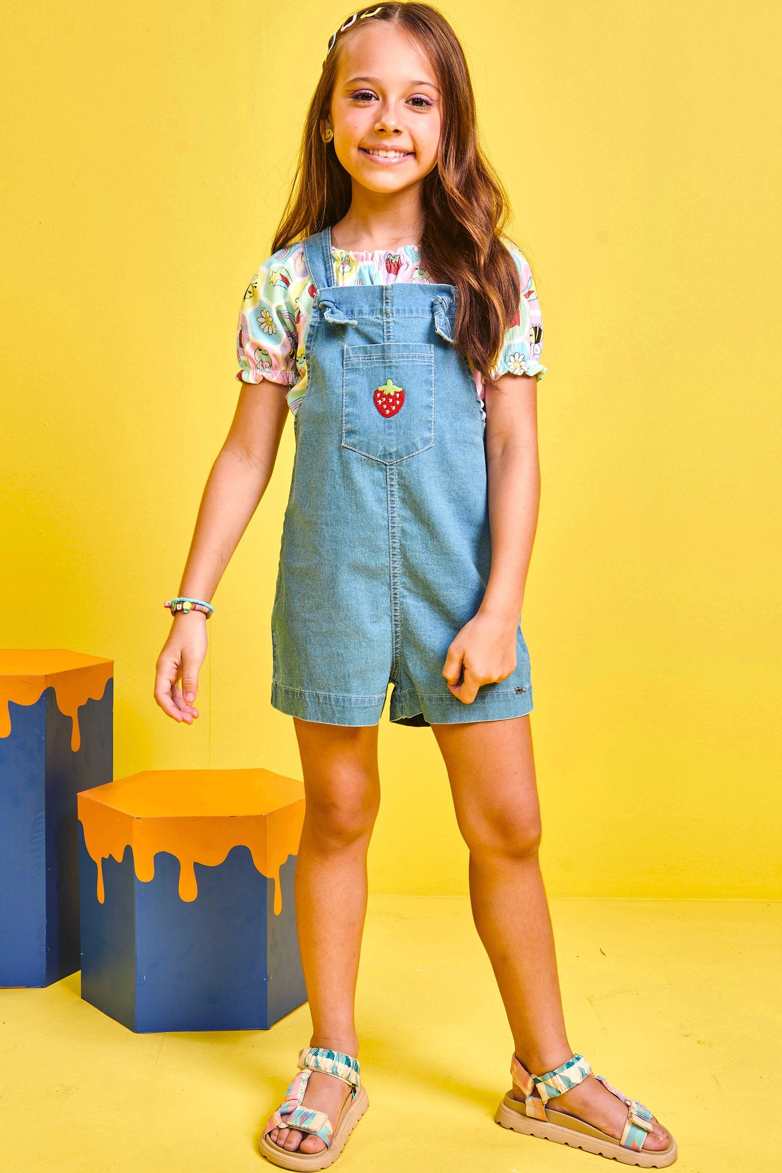 Jardineira Infantil Kukie Verão Com Top Diversão