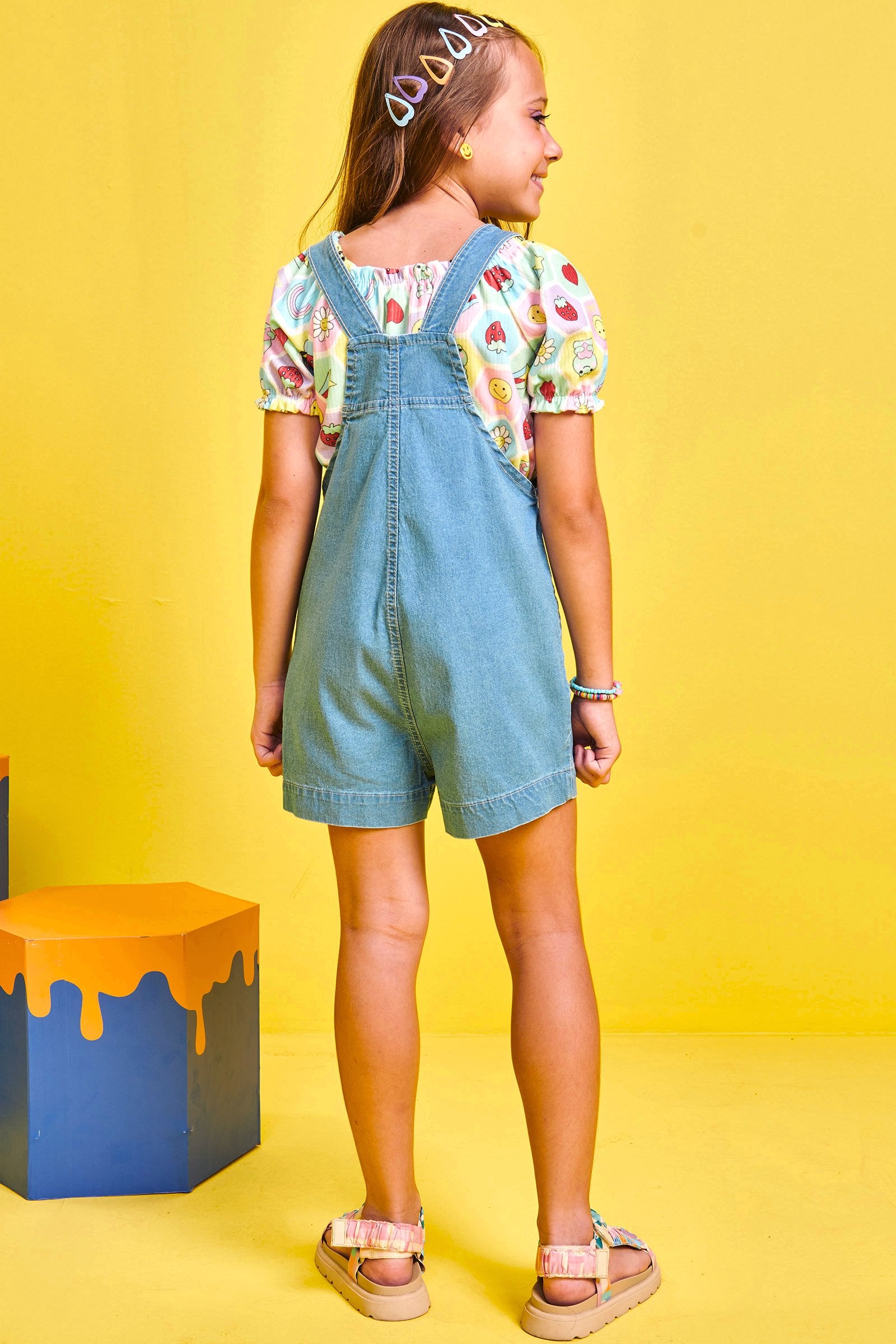 Jardineira Infantil Kukie Verão Com Top Diversão