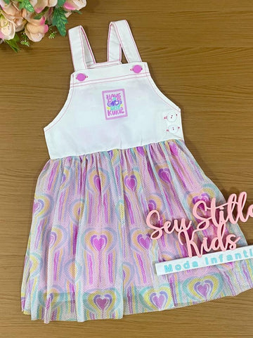 Salopete Infantil Kukie Verão Colorido Corações
