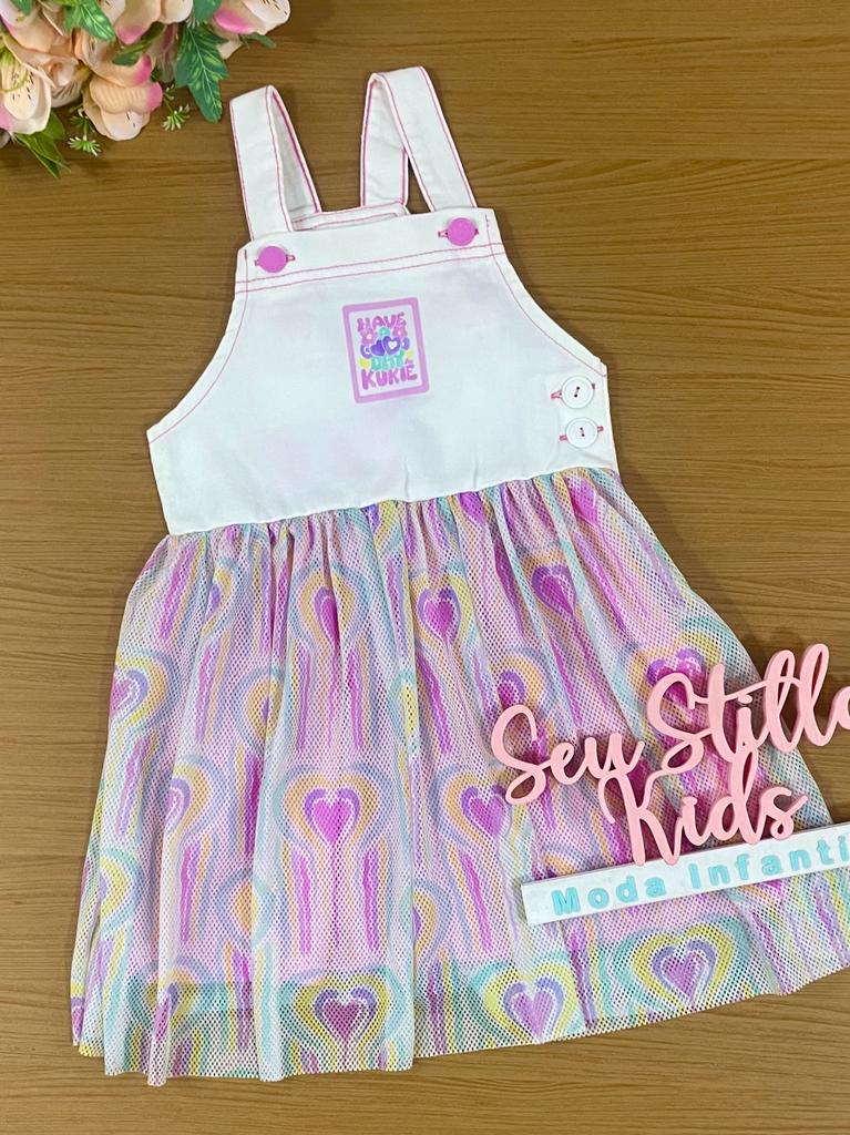 Salopete Infantil Kukie Verão Colorido Corações
