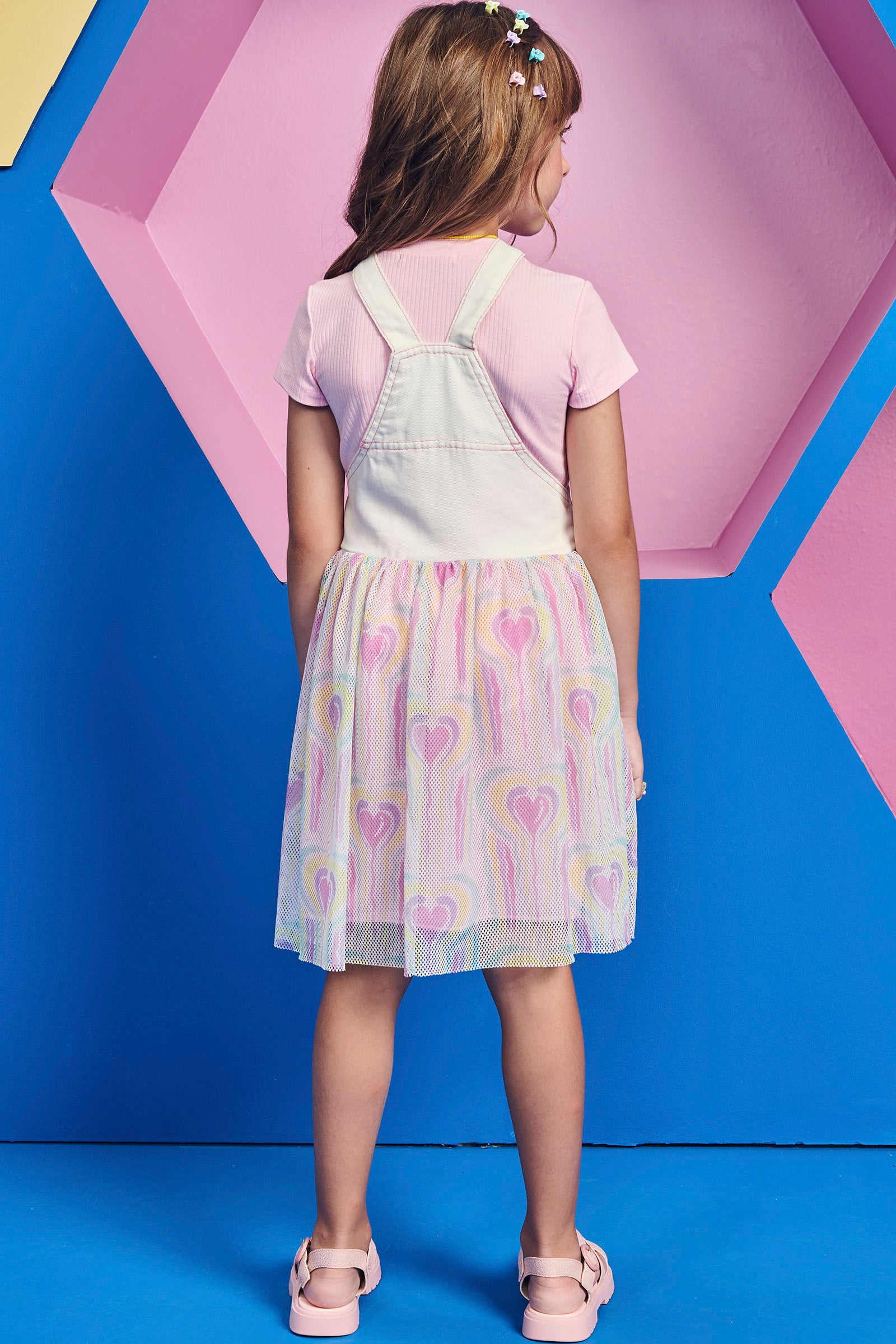Salopete Infantil Kukie Verão Colorido Corações