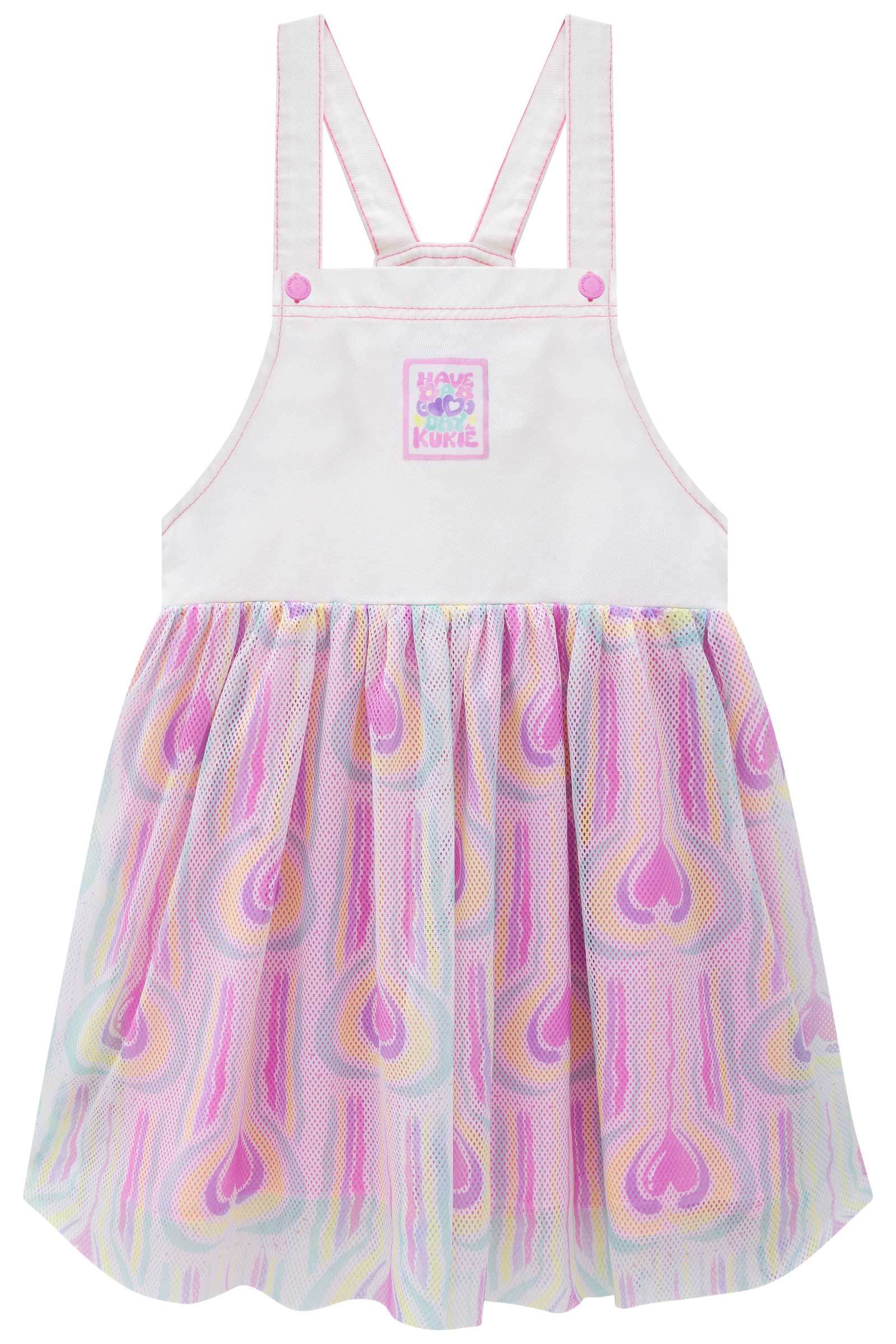 Salopete Infantil Kukie Verão Colorido Corações