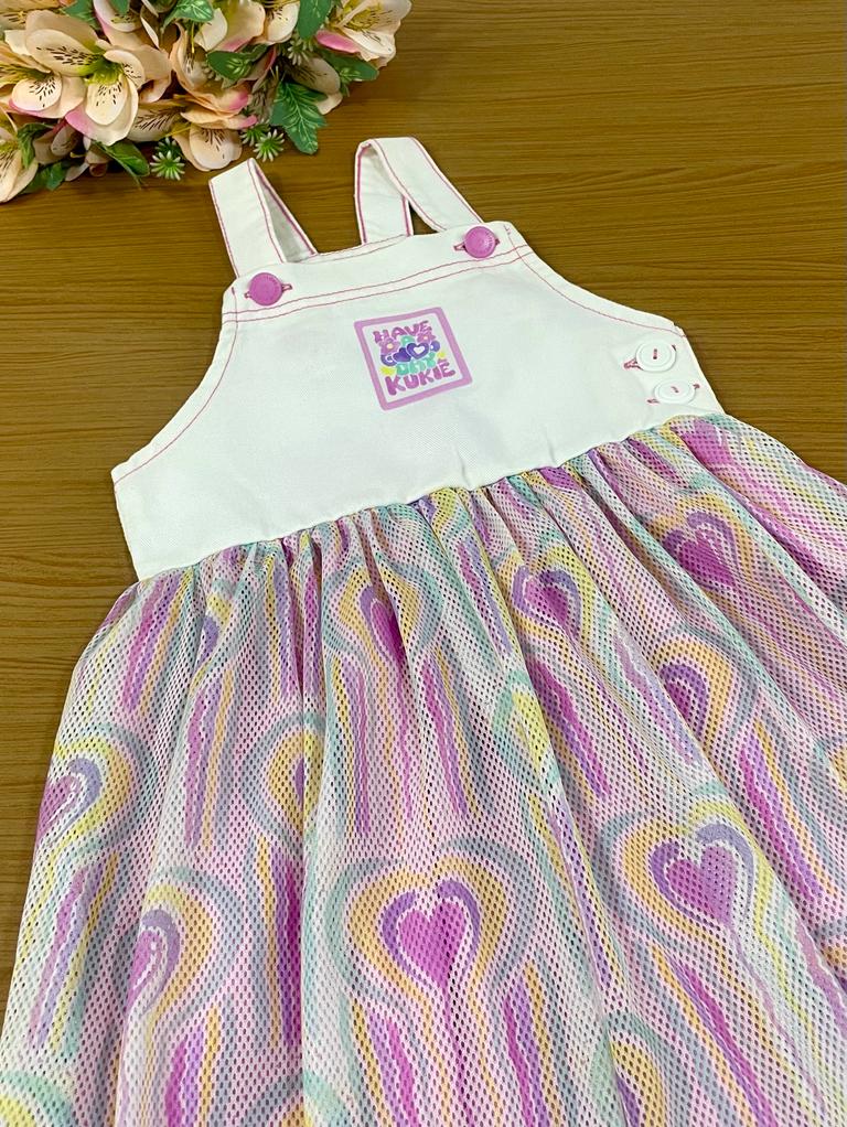 Salopete Infantil Kukie Verão Colorido Corações