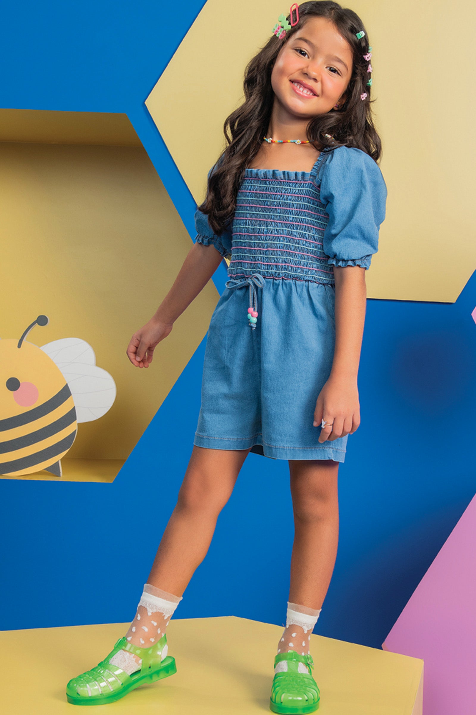 Macaquinho Infantil Kukie Verão Jeans