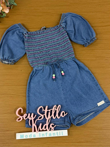 Macaquinho Infantil Kukie Verão Jeans