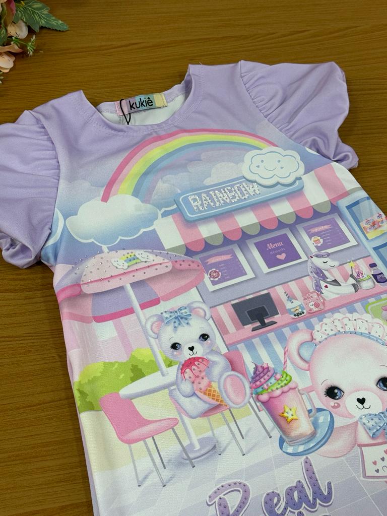 Vestido Infantil Kukie Verão Ursinha Rainbow