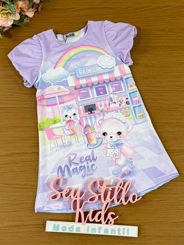 Vestido Infantil Kukie Verão Ursinha Rainbow