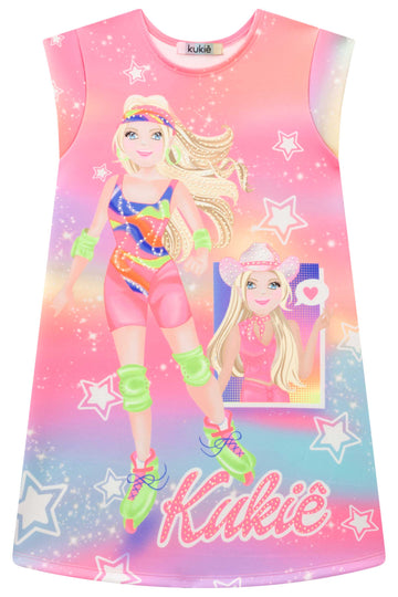 Vestido Infantil Kukie Verão Rosa Barbie Aventureira