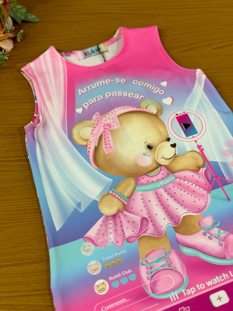 Vestido Infantil Kukie Verão Ursinha Blogueirinha