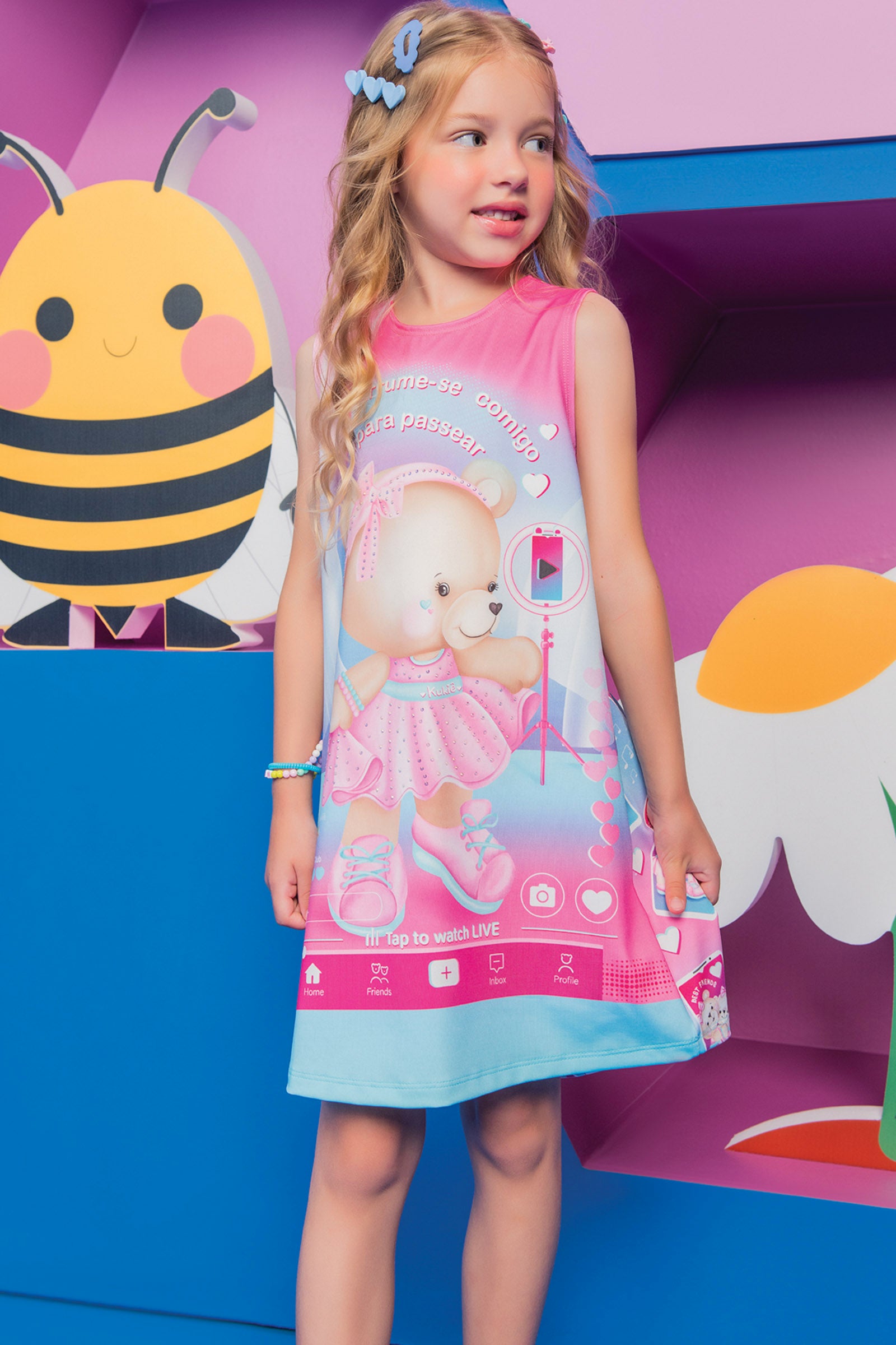 Vestido Infantil Kukie Verão Ursinha Blogueirinha