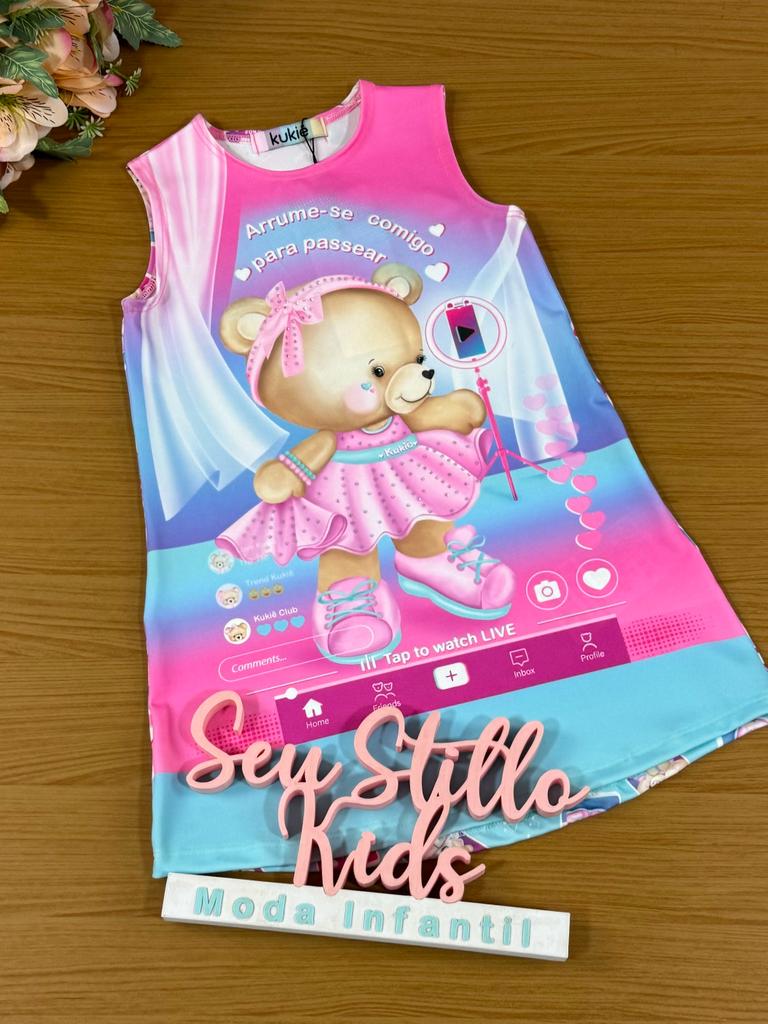 Vestido Infantil Kukie Verão Ursinha Blogueirinha
