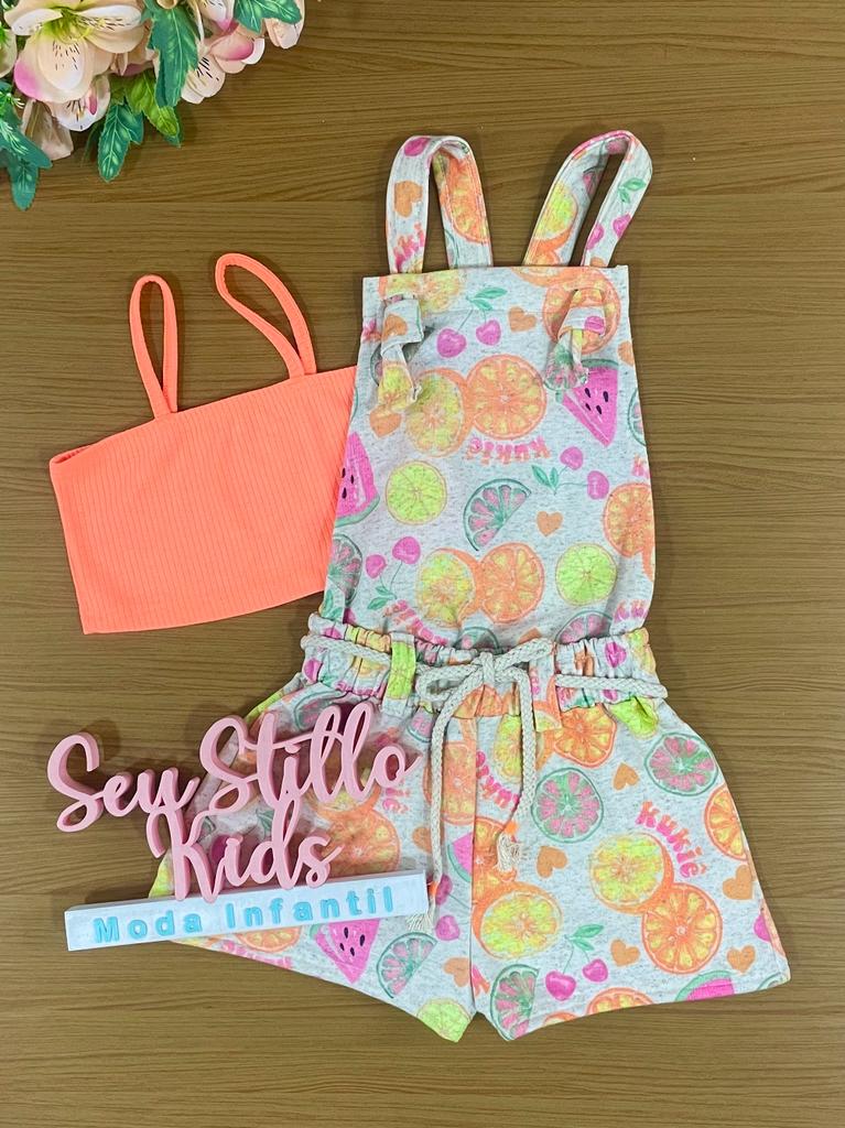 Jardineira Infantil Kukie Verão Com Top Frutinhas