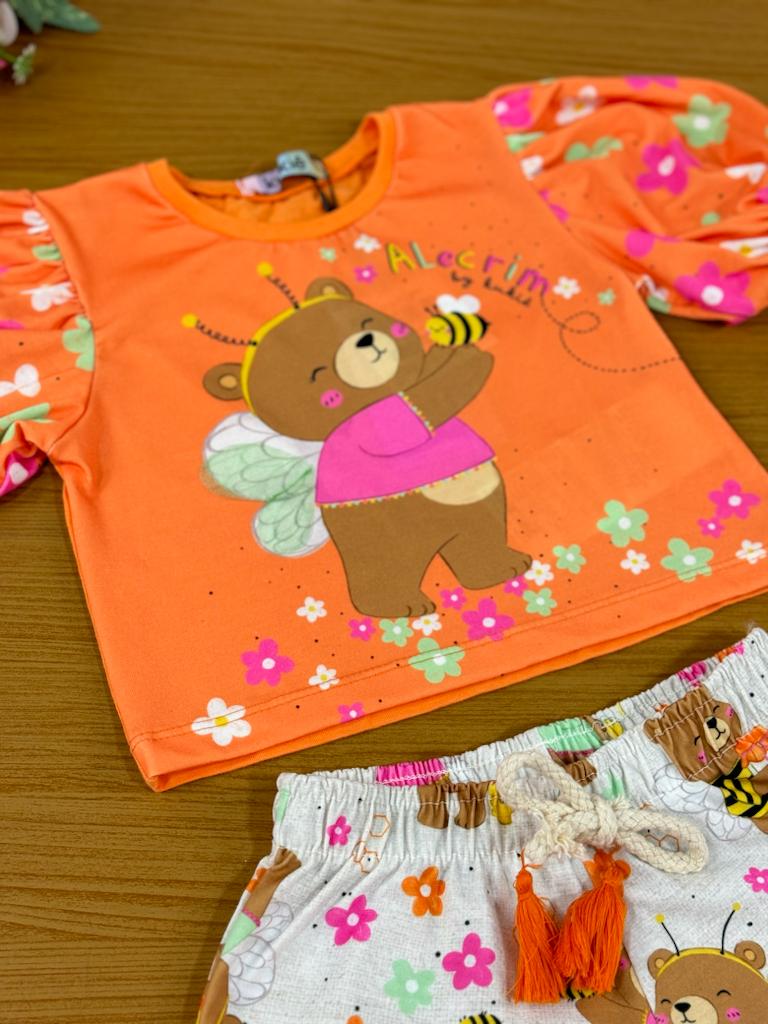 Conjunto Infantil Kukie Alecrim Verão Com Shorts e Blusa Ursinho