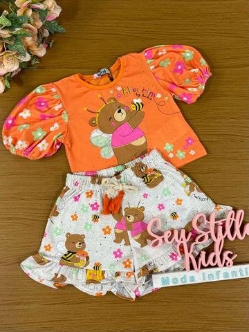 Conjunto Infantil Kukie Alecrim Verão Com Shorts e Blusa Ursinho