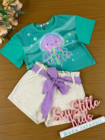 Conjunto Infantil Kukie Verão Com Shorts e Blusa Água Viva.